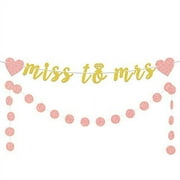 LASKYER Miss to Mrs Rose Gold Glitter Banner 2pcs Heart with Circle Dots Set Perfect for Wedding Bachelorette Engagement Party Decorations.