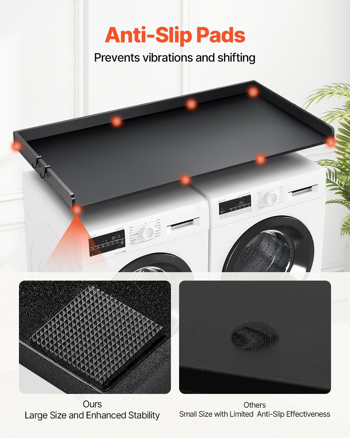 Washer Dryer Countertop 54" Width, 27.5" Depth - Laundry Room Wood Top with Edge Rails (Black)