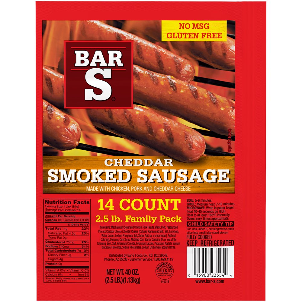 Bar S Cheese Smoked Sausage Family Pack, 40 Oz., 14 Count