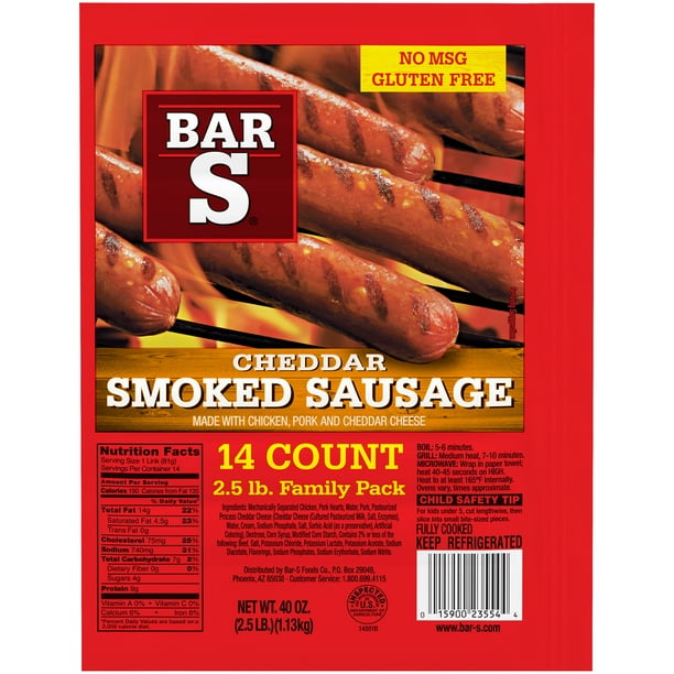 Bar S Cheese Smoked Sausage Family Pack, 40 Oz., 14 Count