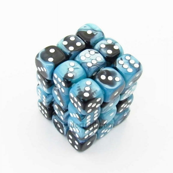 Black and Shell Gemini Dice with White Pips D6 12mm (1/2in) Pack of 36 Chessex