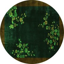 Ahgly Company Indoor Round Oriental Green Asian Inspired Area Rugs, 6' Round