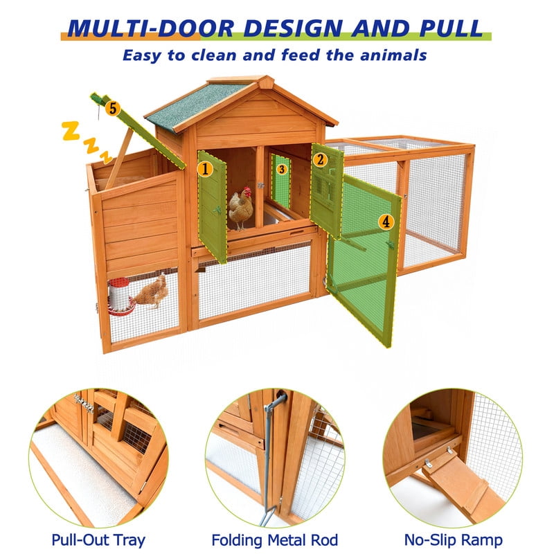 80" Chicken Coop with Lockable Nest Box and Removable Tray, Hen House for 2-4 Chickens, Outdoor Pet Cage with Runs