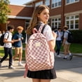 thumbnail image 4 of Trendy Checkerboard Backpack for Men Women, Red Plaid Korean Style Large Capacity Campus Bag, Lightweight Waterproof Casual Daypack for College Travel & Commute, 4 of 7