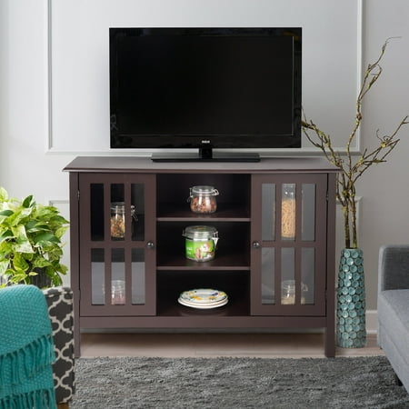 - Gymax Wood TV Stand Storage Console Free Standing Cabinet Holds Up To A 45'' TV Brown