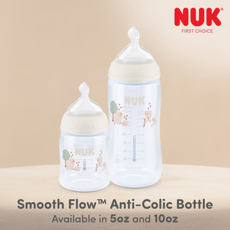 NUK First Choice Babyflesjes Set | 0-6 maanden | Temperatuurregeling | Anti-koliek Vent | 300 ml | BPA-vrij | Siliconen speen | Safari (Beige) | 4 Count