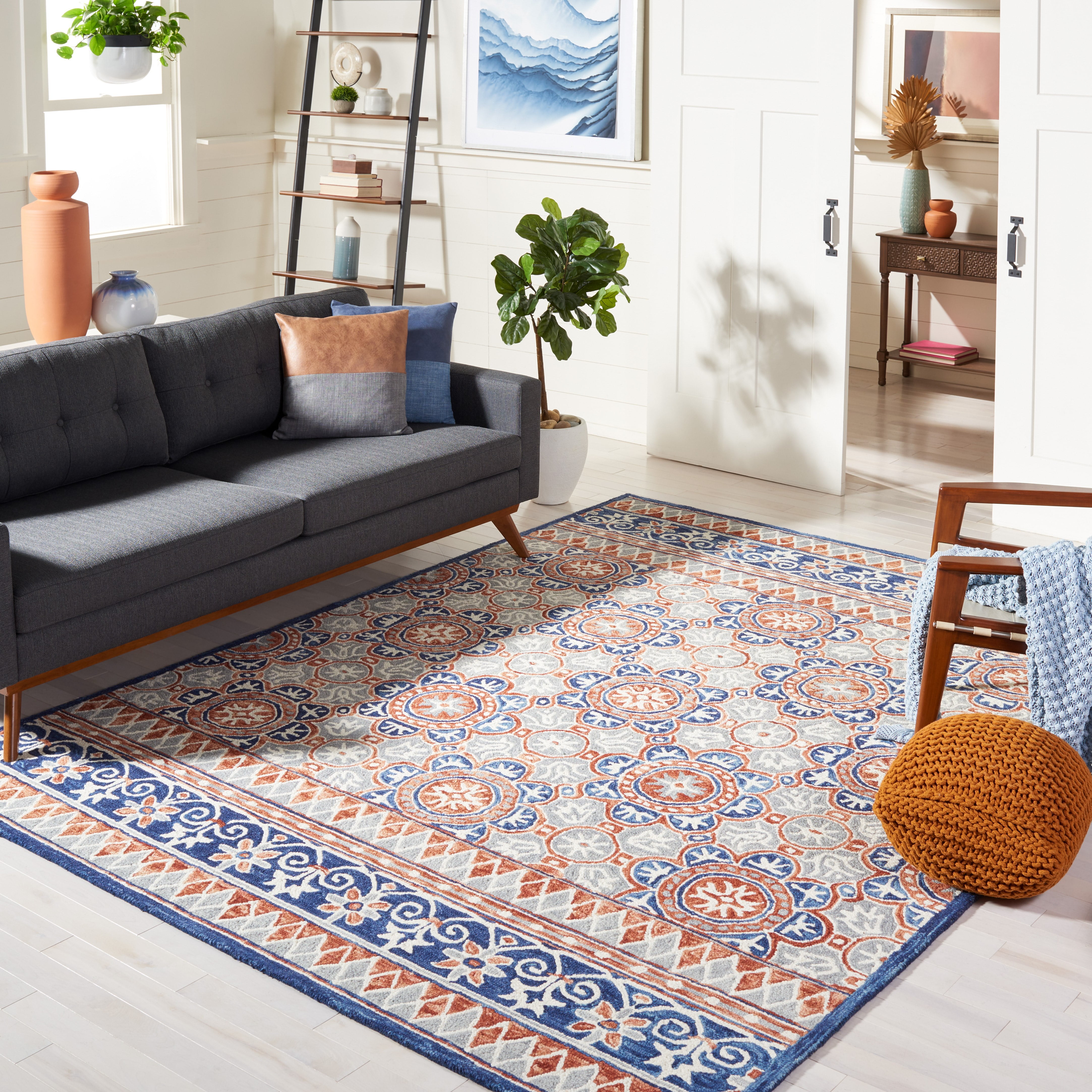 SAFAVIEH Micro-Loop Kingston Medallion Area Rug, Brown/Blue, 8' x 10'