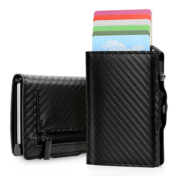 AHABIPERS Credit Card Holder, Minimalism Leather Slim Wallet with Banknote Pockets, Coin Compartment and RFID Protection for Men - Black