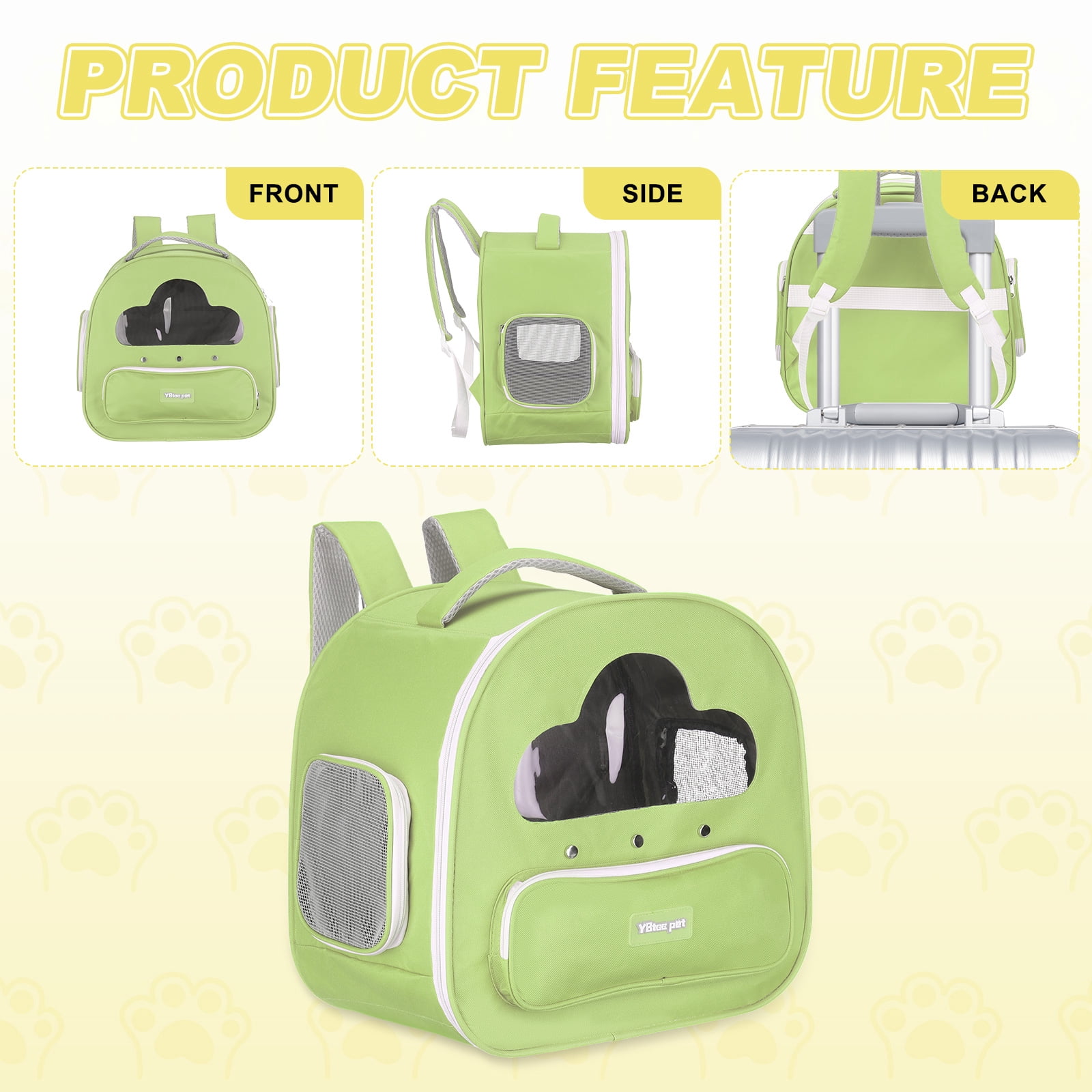 Cat Backpack Carrier, Large Space & Breathable, Pet Hiking Travel Backpack for Cats Green