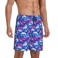 thumbnail image 2 of Gaeub blue Skull purple flower Print Men's Short Pajama Pants, Sleep Shorts, Household Pants, Casual Pants with Pockets-Small, 2 of 6