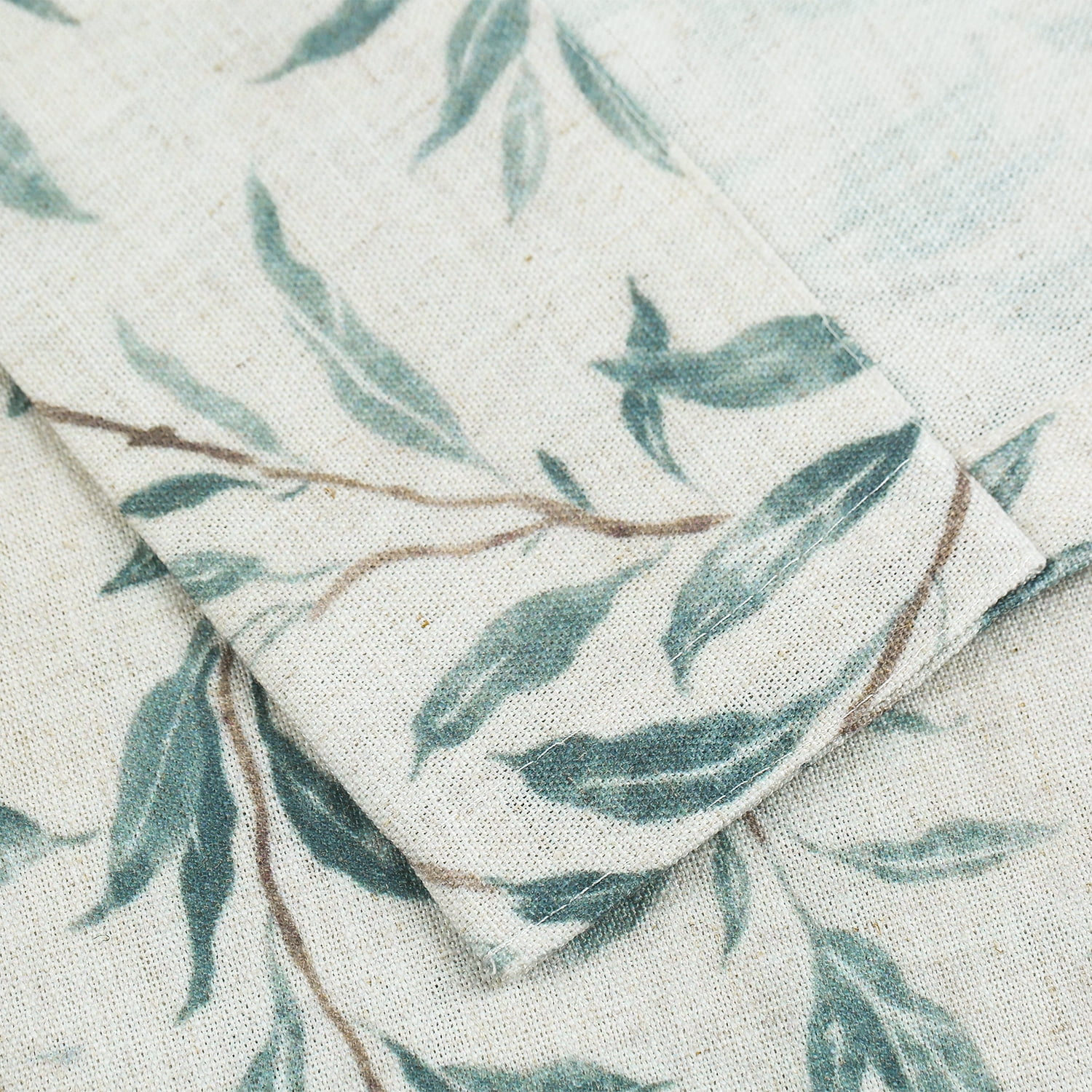 VOGOL Linen Textured Green Leaves Printed Window Drapes, Country Style Light Filtering Curtains for Bedroom, Grommets, W52"xL84", One Panel, Blue