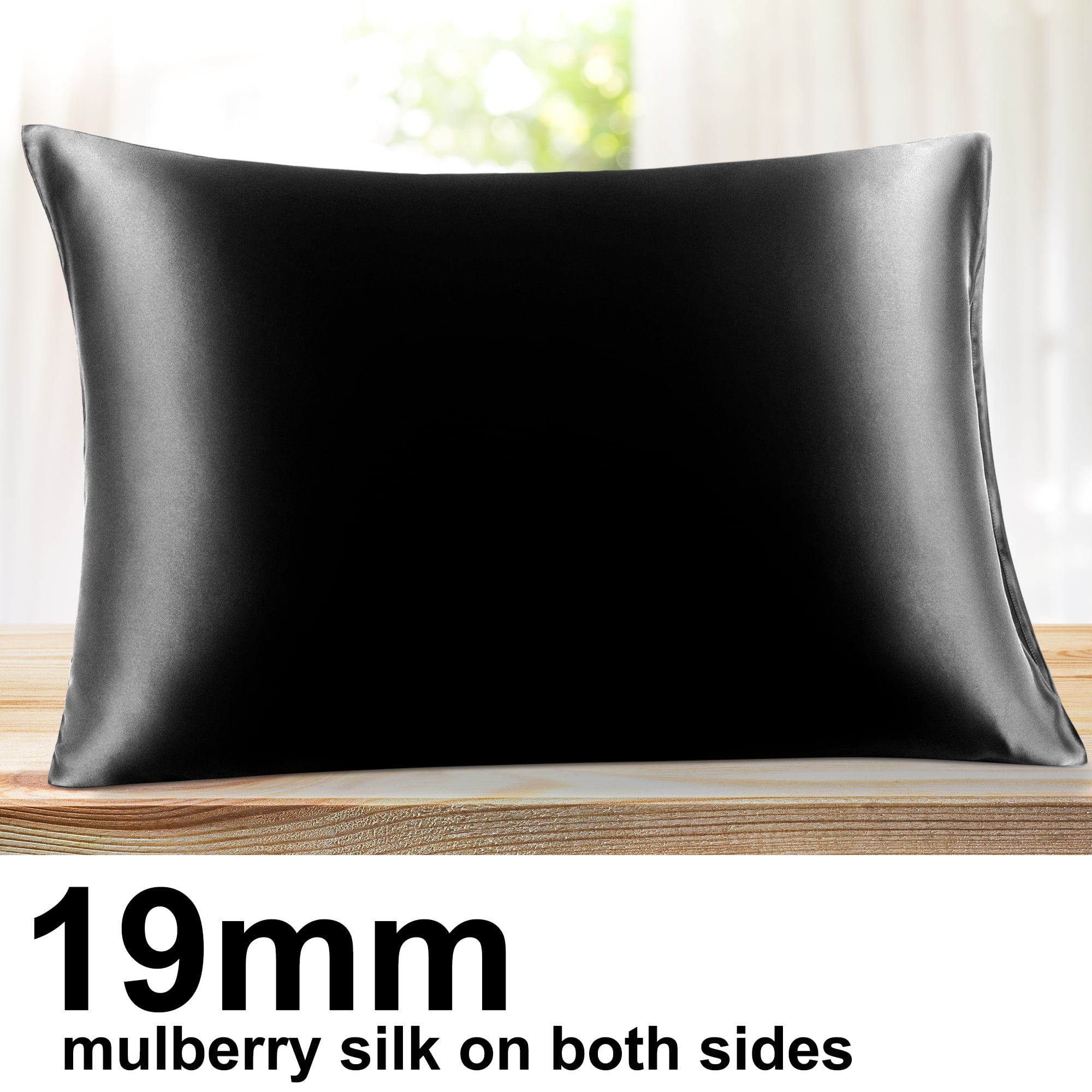 Unique Bargains 19 Momme Silk Pillowcase Envelope Closure Black Standard