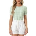 thumbnail image 1 of INSPIRAR CHIC Camisetas Vintage de Gingham para Mujeres con Mangas Cortas Abullonadas y Cuello Redondo Camisa Casual Blusa XL Verde Claro, 1 of 6