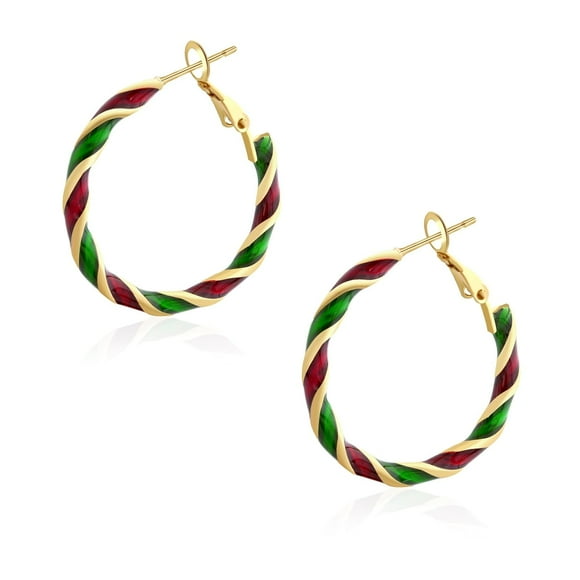 Christmas Jewelry Red and Green Earrings 30mm Gold Hoop Earrings for Women Colorful Earrings Twist Earrings Acrylic Earrings Candy Earrings Red Hoop Earrings for Christmas Earrings
