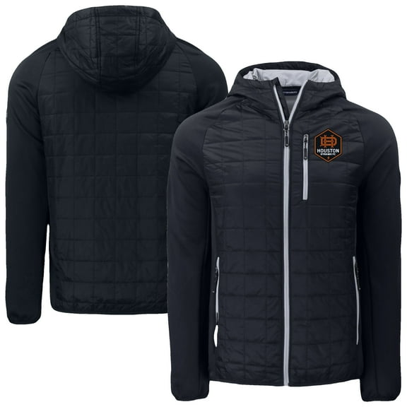 Men's Cutter & Buck Black Houston Dynamo FC Rainier PrimaLoft- Eco Raglan Full-Zip Hoodie Hybrid Jacket