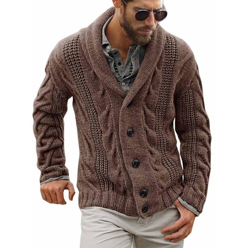 Coutgo Men's Winter Cable Knit Cardigan Sweater Shawl Collar Loose Long ...