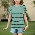 thumbnail image 2 of jobturf Shirts for Girls Cute Puff Short Sleeve Tops Holiday Beach Vacation Pullover Summer Fashion Striped Blouses Size 4-15 Years, 2 of 5