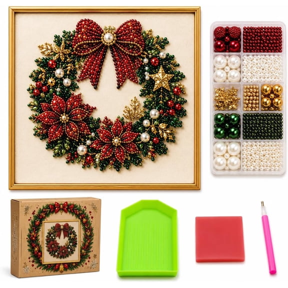 7.9/11.8in DIY Christmas Pearl Diamond Painting Art Kit with Frame, 3D Small Diamond Art Kits, Christmas Designs, DIY Craft Kit for Adults & Beginners