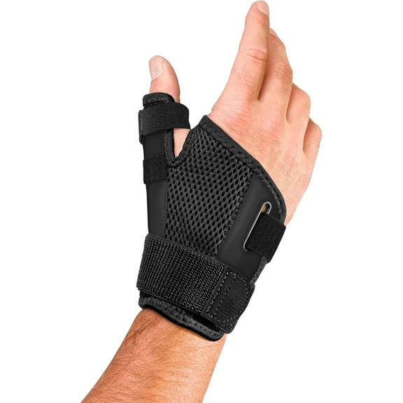 Sports Medicine Adjust-to-Fit Thumb Brace,Spica Splint,Thumb Pain Relief Stabilizer for Men and Women,Ideal for De Quervain's Tenosynovitis,Arthritis,Sprains,Fits Right or Left,Black,One Size