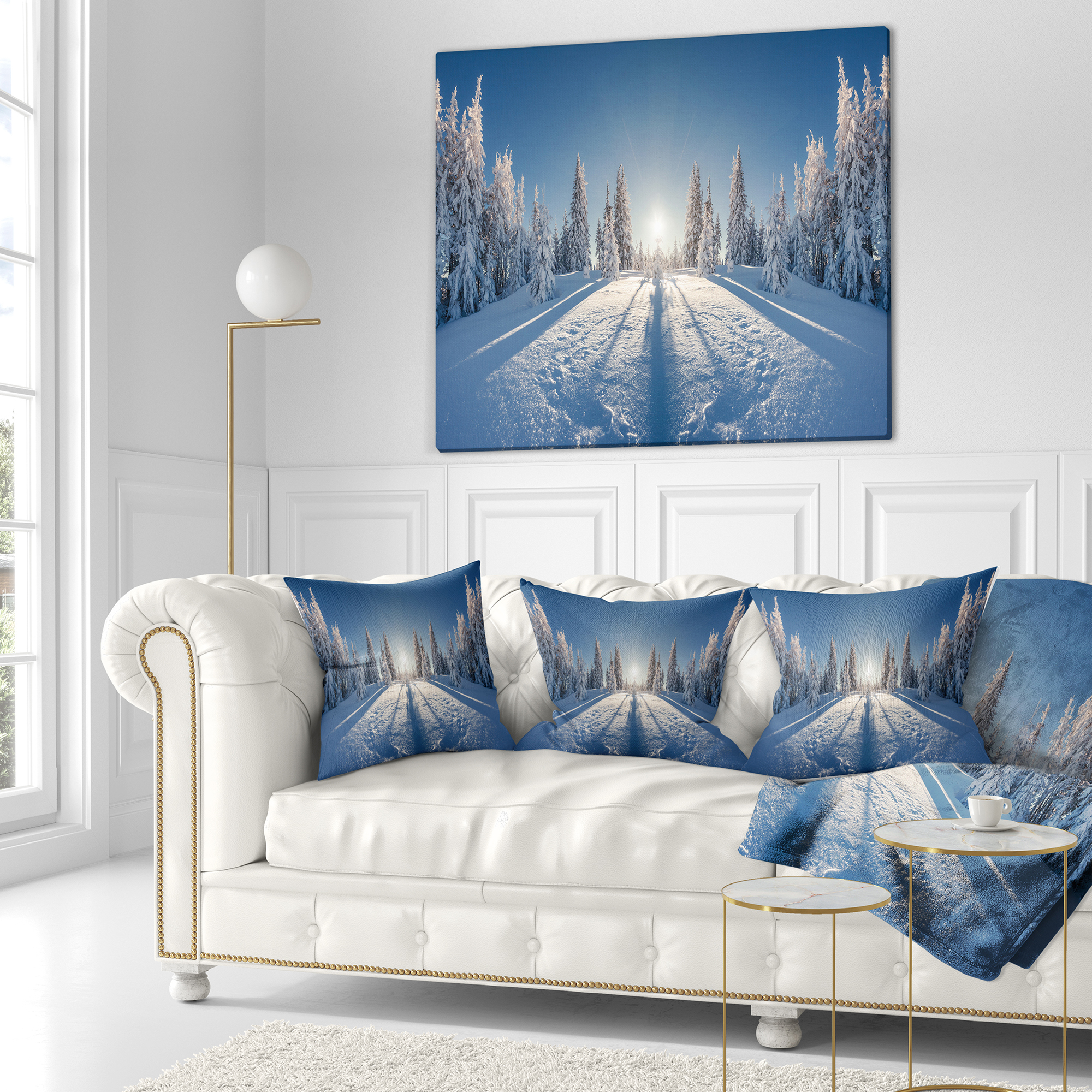 Designart Majestic White Winter Landscape - Landscape Printed Throw Pillow - 18x18