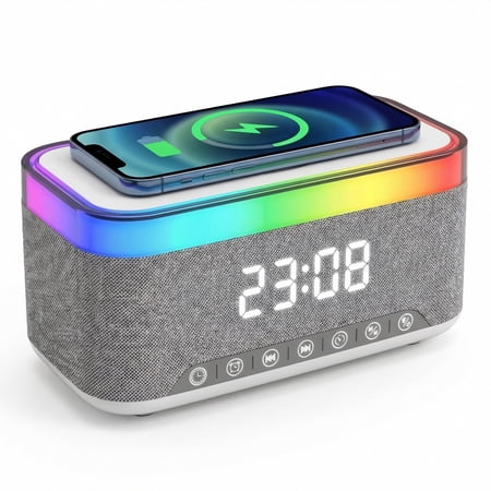 DAYBETTER RGB 5.3 Bluetooth Speaker with Digital Alarm Clock, 15W Wireless Charging, FM Radio, White Noise Sound Machine