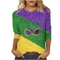 thumbnail image 2 of Xdegoge Womens Mardi Gras Tops Sparkling Whimsical Prints Top Plus Size Crewnceck 3/4 Sleeve Pullovers Funny Holiday Parade Carnival Look, 2 of 5