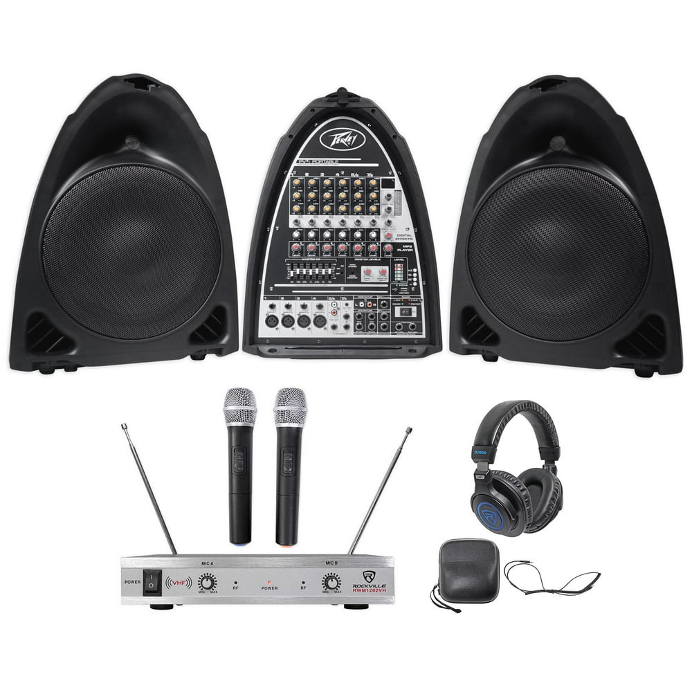 Peavey Pvi Portable DJ PA System 2) Speakers+Mixer+Dual Wireless Mics
