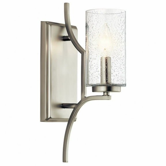 Steel 1 Light Wall Bracket in New Traditional Style with Clear Seeded Glass-14.5 inches H X 4.5 inches W-Brushed Nickel Finish Bailey Street Home