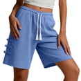 thumbnail image 5 of uublik Gym Shorts for Women Casual Elastic Waist Shorts Summer Beach Lightweight Short Pants with Pockets, Blue, 5 of 6