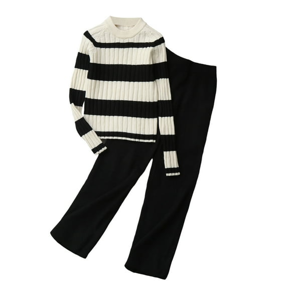 Girls 2 Piece Sweaters Oufits Color Block Long Sleeve Pullover Knit Sweater Tops & Pants Fall Winter Clothes for 4-13 Years