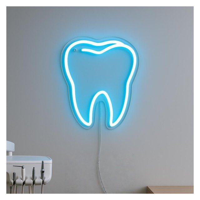 Letrero De Neón Diente, Ideal Para Decoración Pared Consultorio Dental, Con Luz Regulable 38cm