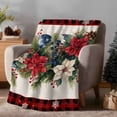 thumbnail image 2 of Poinsettia Fir Leaf Berry Flannel Blanket for Bed,Travel and Camping, Christmas Balls Super Soft Cozy Blanket for All Seasons 40"x50", 2 of 9