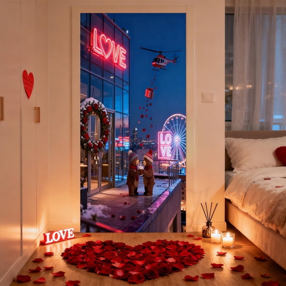 Valentines Day Door Cover - Romantic Heart-Patterned Door Curtain, Easy-to-Install Wall & Door Decor, Festive Party Supplies for Indoor/Outdoor Valentine Celebrations & Gatherings, 70.87*35.43in, A