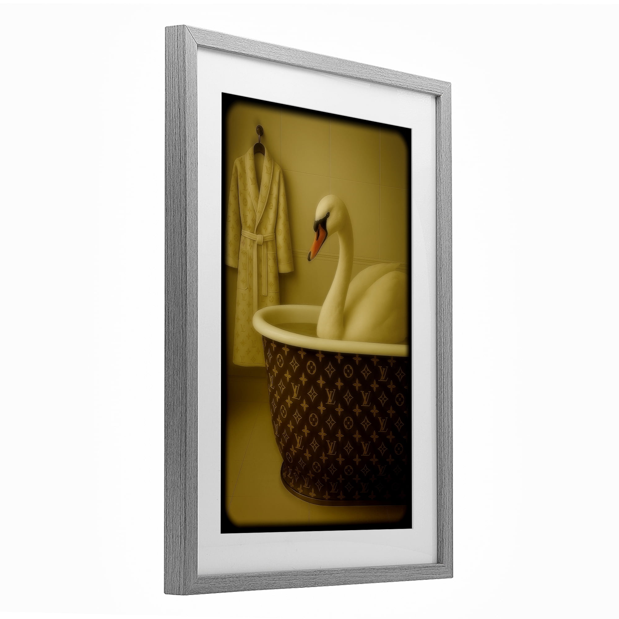 Stupell Industries Couture Swan in Luxury Tub Gray Framed Print Under Glass, design by Grotto Studios