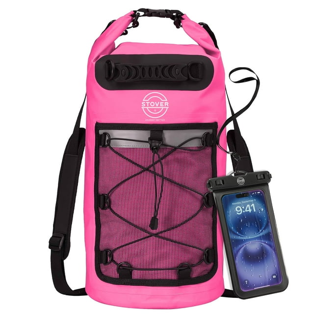 Mochila STOVER, bolsa impermeable y impermeable con funda flotante, color rosa