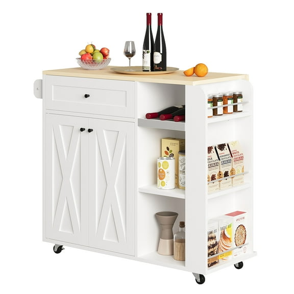 IRONCK 35.4" Kitchen Islands with Drop Leaf, Rolling Kitchen Cart with Storage Drawer, Adjustable Shelves and Lockable Wheels