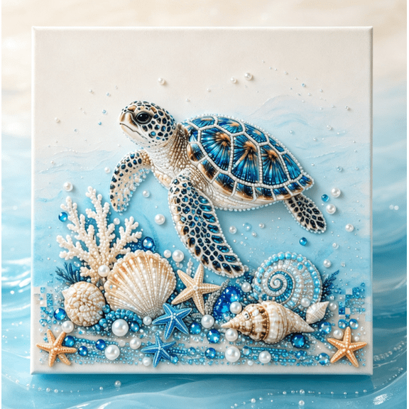 Ocean Theme Pearl Art DIY Kit, Wave DIY 3D Pearl Painting Kit,Sparkling Coastal Pearl Painting Kit for Adults and Beginners,Nautical Home Wall Decoration (Turtle)