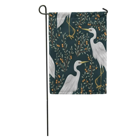 POGLIP Colorful Marsh Heron Bird and Cranberry Plant Rustic Botanical Vintage in Watercolor Scene Garden Flag Decorative Flag House Banner 28x40 inch