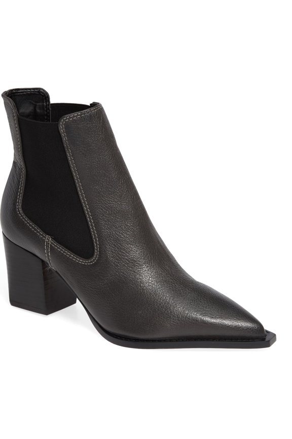 Tenesse Grey Leather Pull On Chelsea Stacked Heel Ankle Boots (Grey, 7.5)