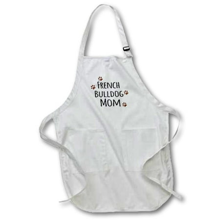 

3dRose French Bulldog Dog Mom - Doggie by breed - brown muddy paw prints - doggy lover proud mama pet owner - Full Length Apron 22 by 30-inch Black With Pockets
