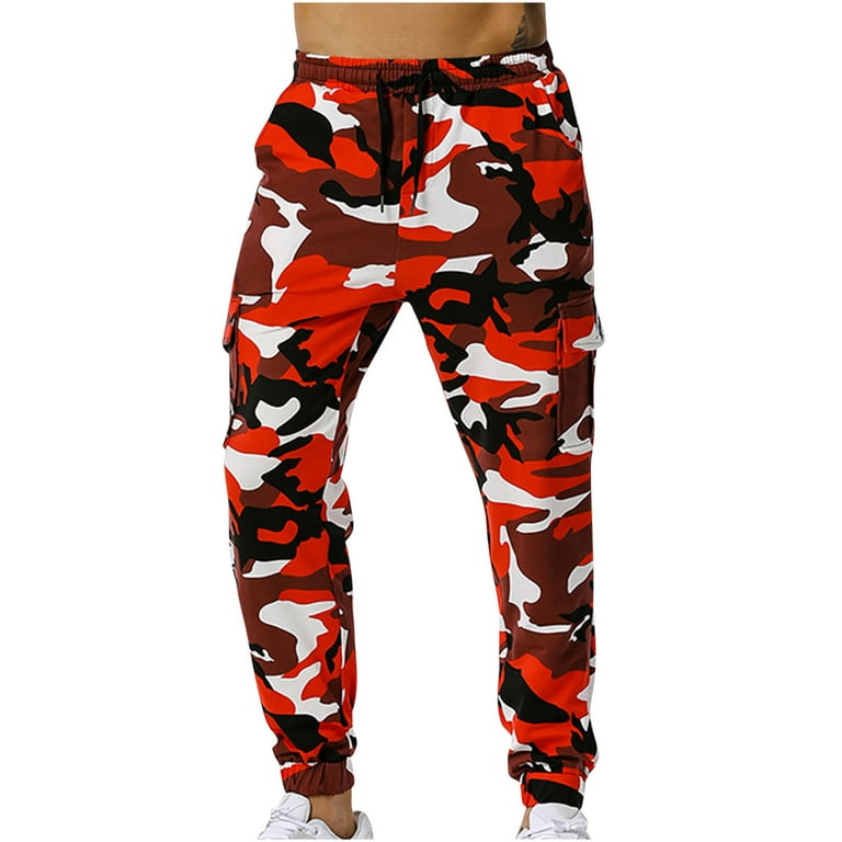 Wavsuf Camo Pants for Men Lounge Big and Tall Red Pants Size 3XL, Men's