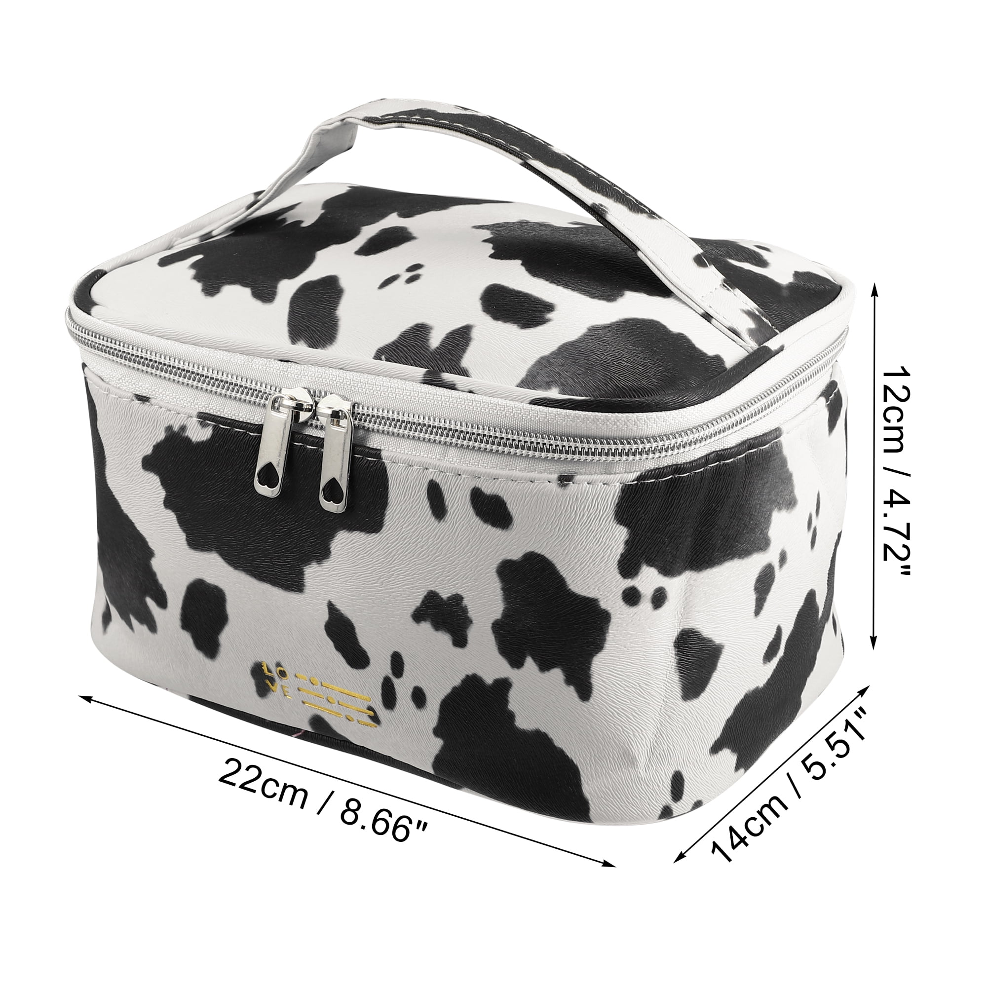 Unique Bargains Make Up Bag Cosmetic Travel Bag Organizer Bag Faux Leather Black White