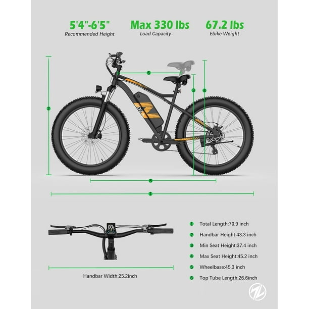 ZDZA 26 x 4.0 Fat Tire Electric Bike for Adults Peak 1500W Motor 115KM Long Range 45KM H Top Speed 48V 14.5Ah Electric Mountain Bike E Bike Snow Bike with 7 Speed and Dual