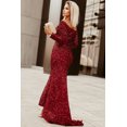 thumbnail image 1 of ABPHQTO Vestido de noche de manga larga con hombros descubiertos y lentejuelas rojas para mujer, 1 of 5