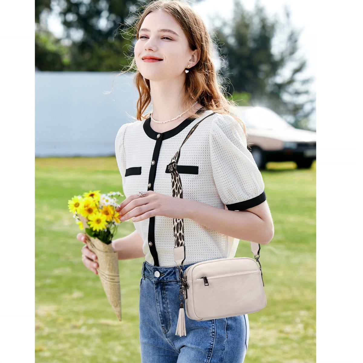 KL928 Soft Leather Crossbody Bag for Women Ladies Wide Strap Shoulder Bag Small Purses and Handbags