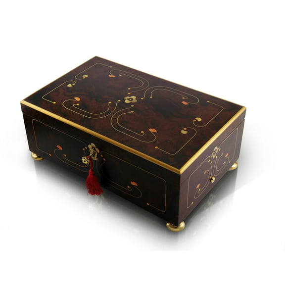Sophisticated 50 Note Dark Walnut Grand Arabesque with Gold Accents Music Box - Eine Klein Natchmusik