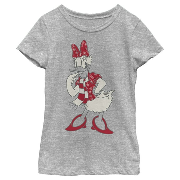 Girl's Mickey & Friends Daisy Duck Festive Outfit  Graphic Tee Athletic Heather Large