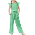 thumbnail image 4 of Girls Cap Sleeve Solid Color Jumpsuit Summer Children Kids Wide Leg Loose Jumpsuit, 4 of 6