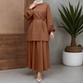 thumbnail image 4 of Bibifish Womens Skirt Set Elegant Muslim Women Solid Color Midi Top And Pleated Skirt Two Piece Set Modest Casual Daily Wear Outfits, 4 of 7