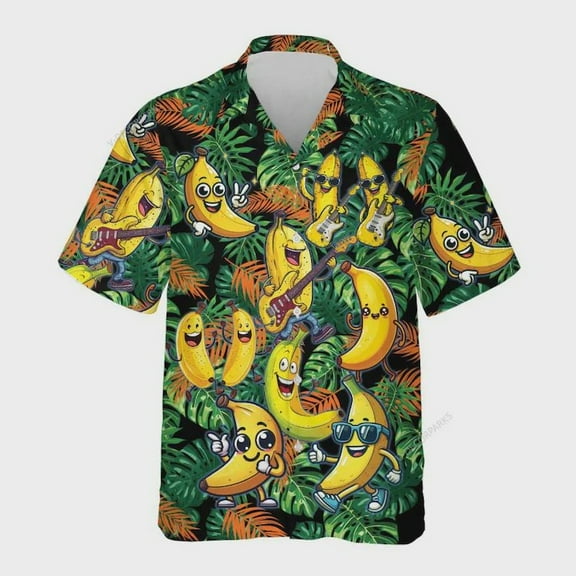 Banana Tropical Hawaiian Shirt, Summer Aloha Beach Shirt, Unisex Button Down Short Sleeve Shirts, Summer Shirt, Family Hawaiian Shirt